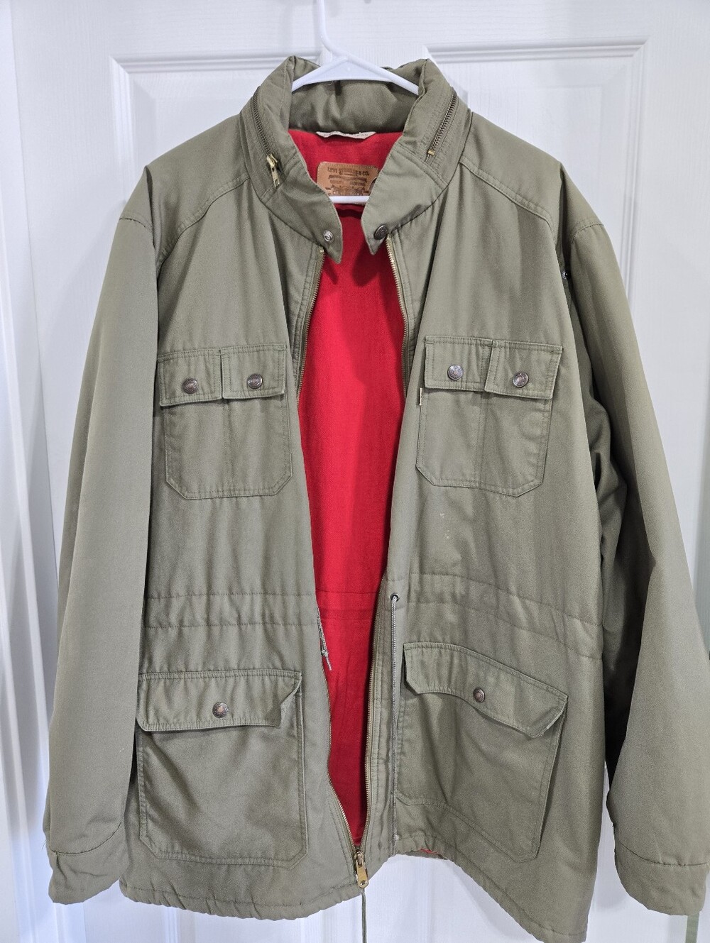 Men's Levi Olive Utility Field Jacket with Red Liner